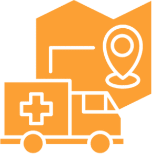 Emergency vehicle with map and location icon.