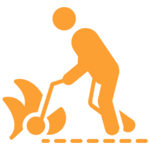 Worker icon with shovel on black background.