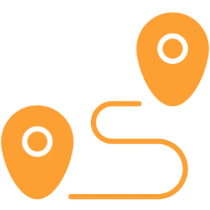 Orange location pins connected by a line.