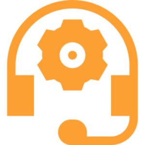 Orange headset with gear icon inside.