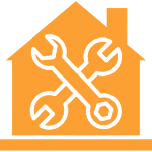 House with crossed wrenches icon.