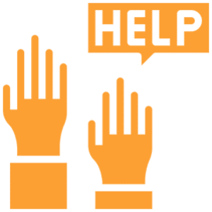 Raised hands with "HELP" speech bubble.